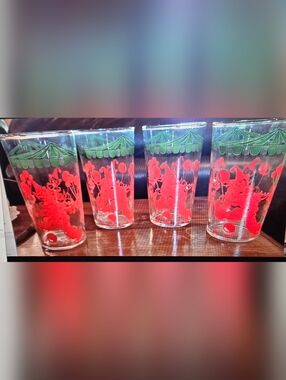4 Vintage 1950s Circus Clown Glasses – Hazel Atlas / Federal Style Tumblers-USA